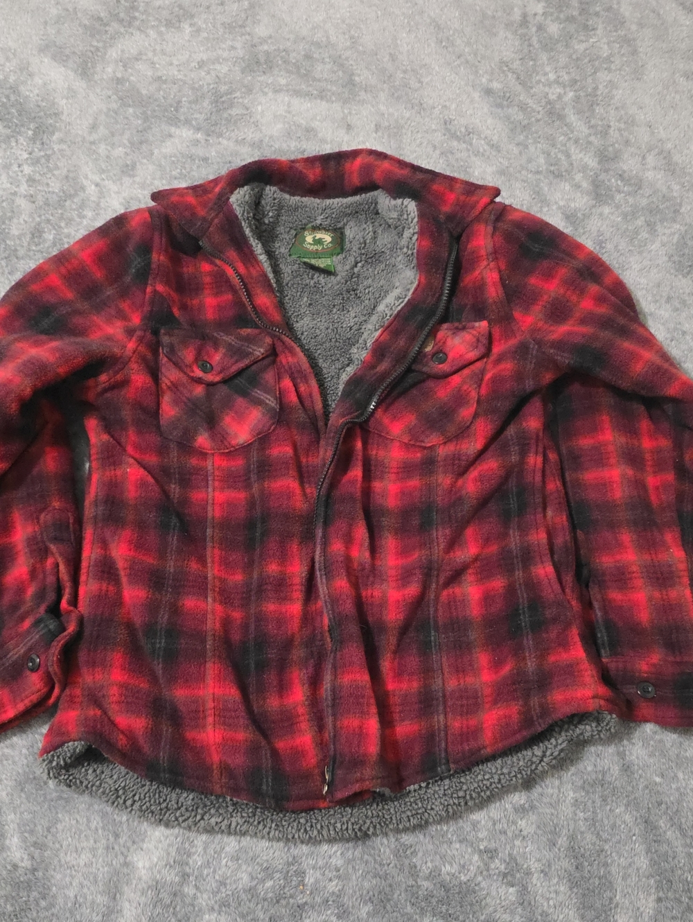 Red Plaid Sherpa-Lined Lightweight Shirt Jacket - Unbranded